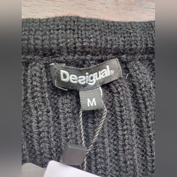 NWT Desigual Jers Brixton Wool Blend Knitted Heart Pullover Sweater Black White - Picture 12 of 15